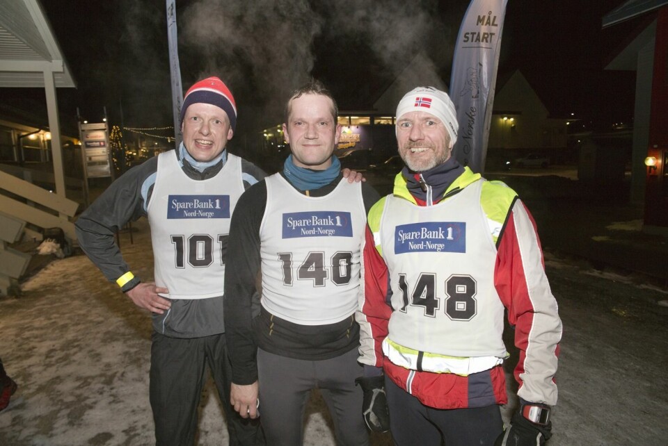 De tre beste i herreklassen ble Ola Kristian Hjelleløkken (t.h.) på tiden 45.54. Nummer to ble Guttorm Wilhelmsen (i midten) med tiden 46.20, og tredjemann ble Øystein Varpe på 46.22.