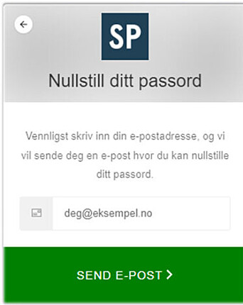 Etter å ha trykket "har du glemt ditt passord?" ser det slik ut. Etter å ha trykket "har du glemt ditt passord?" ser det slik ut.