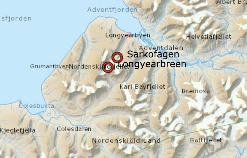 Skredet ble utløst fra Sarkofagen og ned mot Longyearbreen. Skredet ble utløst fra Sarkofagen og ned mot Longyearbreen.