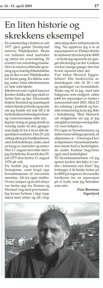 Leserinnlegg Finn Berntsen skrev i 2005. Leserinnlegg Finn Berntsen skrev i 2005.