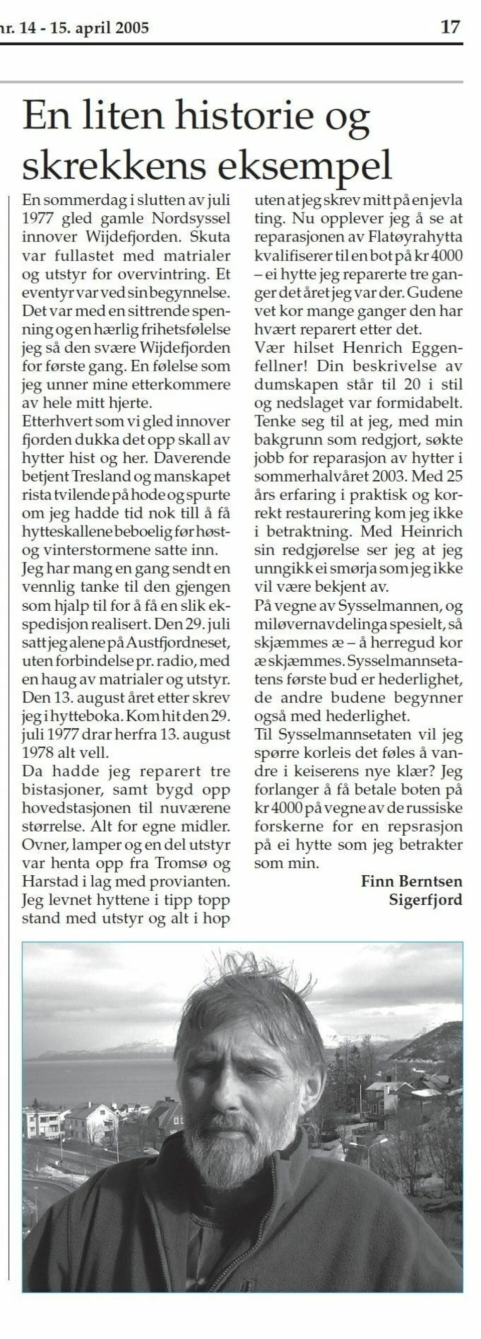 Leserinnlegg Finn Berntsen skrev i 2005.