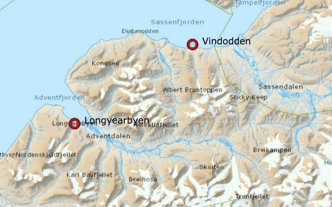 Isbjørnene har i løpet av natta flyttet seg fra Diabas til Vindodden. Isbjørnene har i løpet av natta flyttet seg fra Diabas til Vindodden.