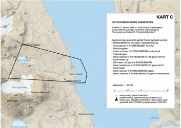 Kartet omhandler Vannposten, og er hentet fra forskrift om endring i forskrift for bruk av skytevåpen i Longyearbyen og omegn.