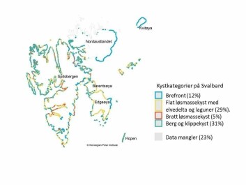 <strong class="nf-o-text--strong">Kartlegging:</strong> Ved hjelp av flyfoto med 1 km oppløsning over en strekning på 8.739 km har Norsk Polarinstitutt skissert en røff oversikt over ulike kyst typer på Svalbard (77 prosent av Svalbards kystlinje) Omtrent 30 prosent av kystlinjen består av berg og klippekyst hvor taren kan etablere seg helt opp i fjæresteinene hvis sjøisen uteblir. <strong class="nf-o-text--strong">Kartlegging:</strong> Ved hjelp av flyfoto med 1 km oppløsning over en strekning på 8.739 km har Norsk Polarinstitutt skissert en røff oversikt over ulike kyst typer på Svalbard (77 prosent av Svalbards kystlinje) Omtrent 30 prosent av kystlinjen består av berg og klippekyst hvor taren kan etablere seg helt opp i fjæresteinene hvis sjøisen uteblir.