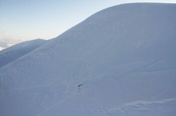 En av de mest brukte rutene opp på Nordenskiöldfjellet går langs ryggen til venstre. Bresprekkene nedenfor ryggen er godt synlige om sommeren, men er dekket av snø vinterstid.