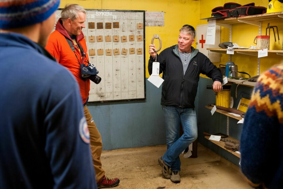 Håvar Fjerdingøy worked in Gruve 3 from 1982 until it closed down in the autumn of 1996. Here he is on a tour of the mine with managing director Steinar Rorgemoen and the other employees at Basecamp Spitsbergen. The company have signed a deal with Store Norske to open the coal mine for guided tours.