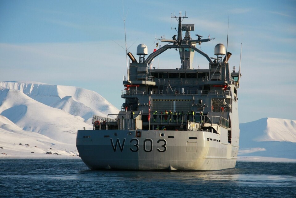 Norwegian coastguard vessel 'Svalbard' in Adventfjorden.