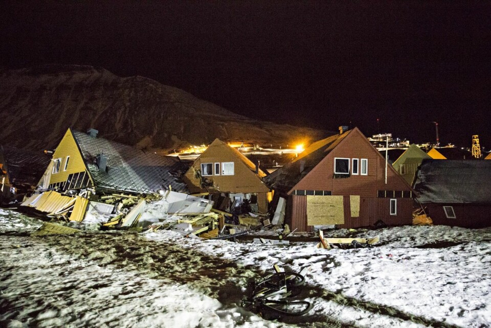 Spisshus som ble truffet av snøskredet 19. desember 2016.