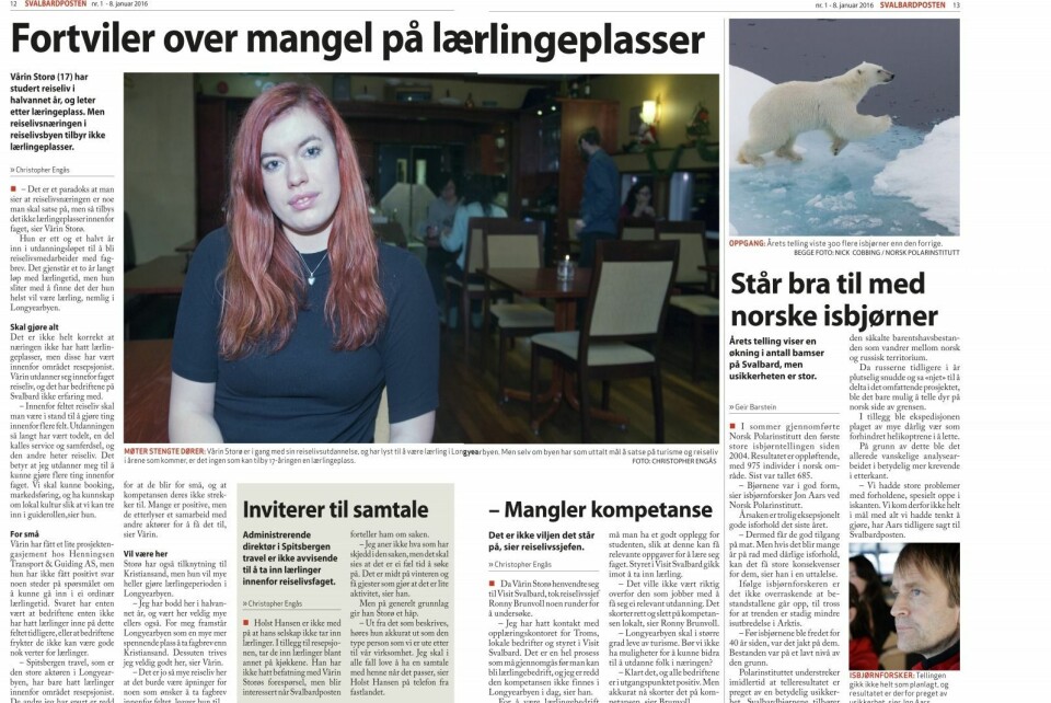 Svalbardposten 8. januar 2016.