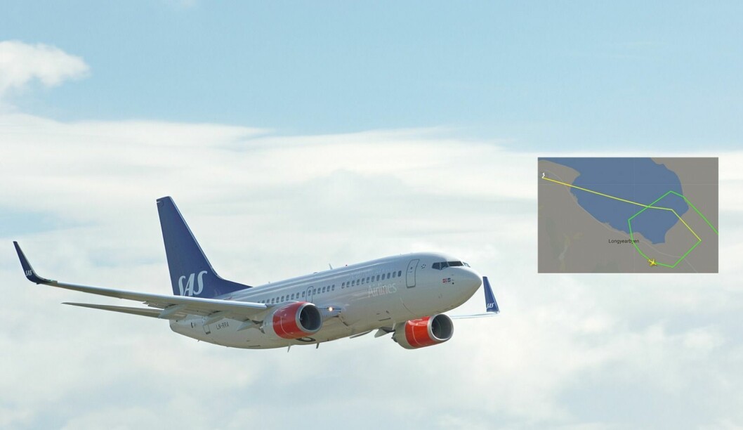 SAS-flyet tok en ekstra runde over Adventdalen søndag. SAS-flyet tok en ekstra runde over Adventdalen søndag.