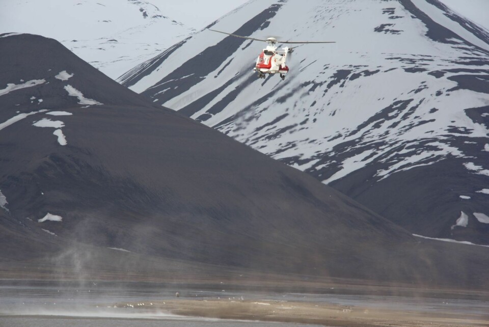Med helikopter fredag kveld og båt natt til lørdag skremte Sysselmannen bjørnen bort fra byen.