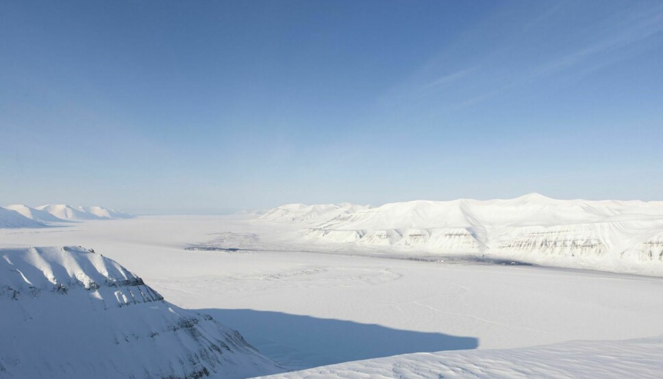 Van Mijenfjorden: Fjorden er den mest isdekte på vestsiden av Spitsbergen, og er levested for isbjørn, sel og andre arter som er avhengige av havis. De to svarte områdene langs land er Kapp Amsterdam til venstre og Svea til høyre.
