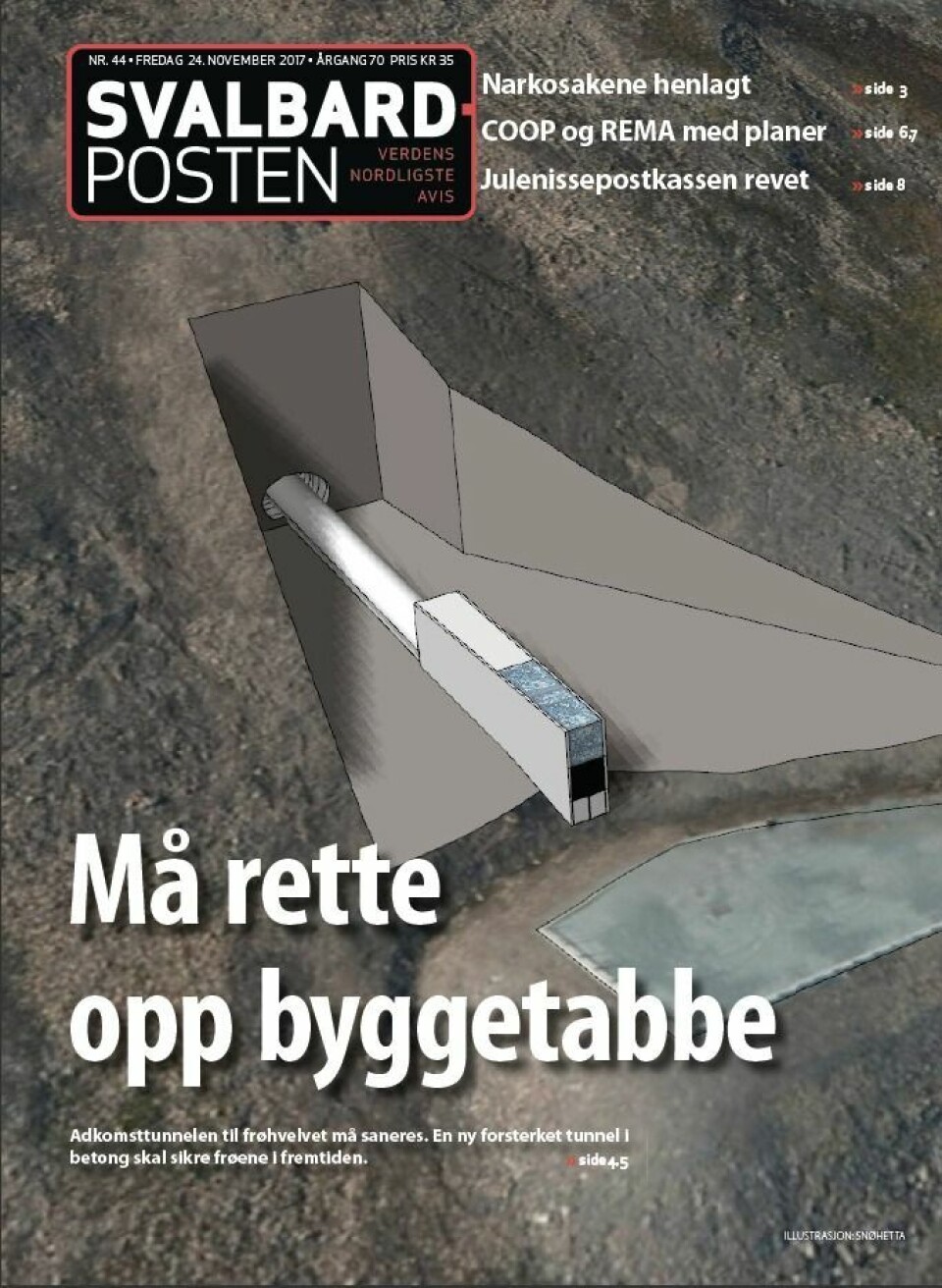Svalbardpostens førsteside 24. november 2017.