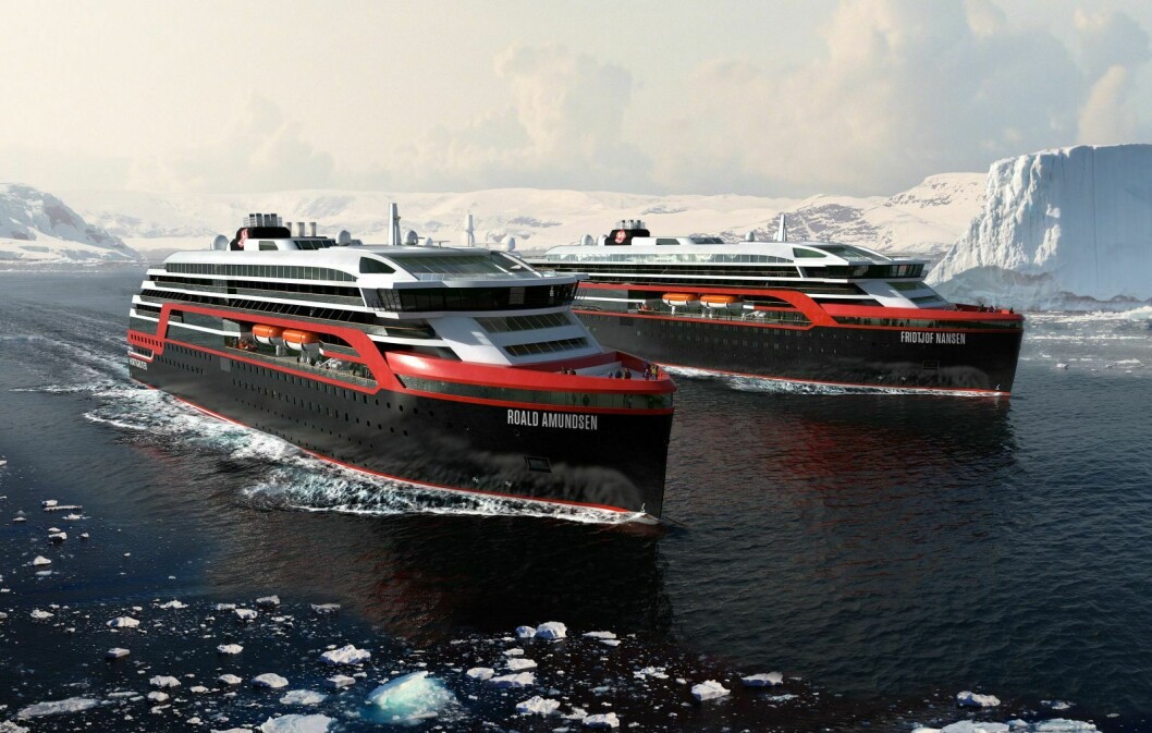 Ett av de nye hybridskipene til Hurtigruten, MS Fridtjof Nansen, skal seile til Svalbard fra sommeren 2019.