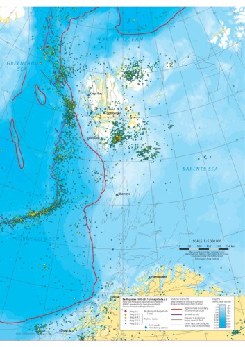 Jordskjelvlokasjoner større enn størrelsesorden 2.0, fra 1980 til 2011. Jordskjelvlokasjoner større enn størrelsesorden 2.0, fra 1980 til 2011.