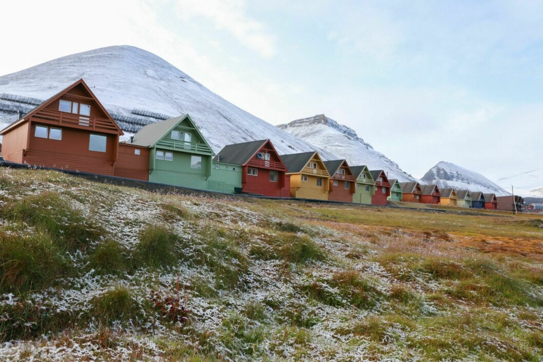 NYSNØ: Longyearbyen våknet til et tynt lag nysnø i morges. Datoen er 16. august.