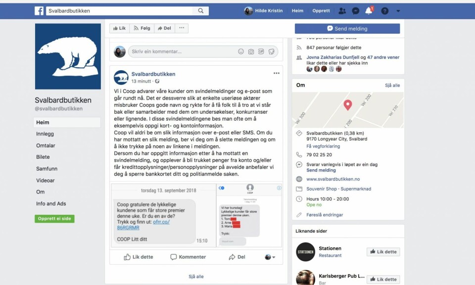 Coop Svalbardbutikken har lagt ut denne informasjonen på sine facebooksider. ER du en av dem som har fått sms med melding om at du har vunnet premie må du bare slette den.