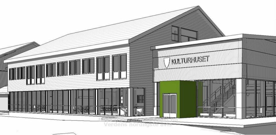 Slik ser forslaget til ombygging ut. Vinduene på gateplan er byttet ut med store glassflater. Inngangen merket med grønt blir den nye hovedinngangen til bygningen Slik ser forslaget til ombygging ut. Vinduene på gateplan er byttet ut med store glassflater. Inngangen merket med grønt blir den nye hovedinngangen til bygningen