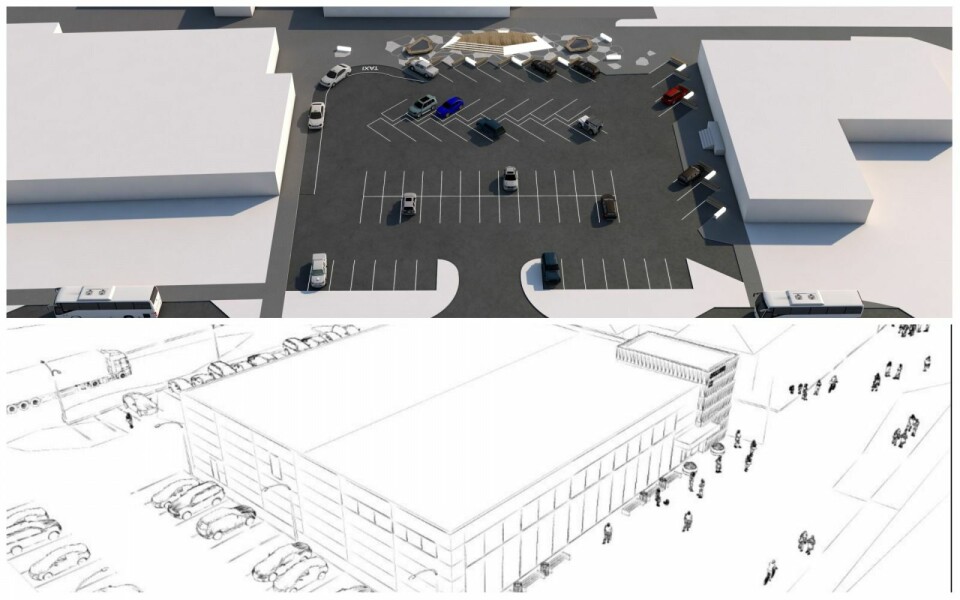 En felles byscene og parkering (øverst) eller ny Remabutikk på parkeringsplassen?