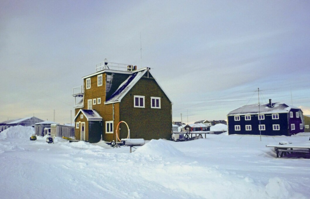 Norsk Polarinstitutts Forskningsstasjon flyttet inn i Gult hus i 1968. I 1981, da bildet ble tatt, flyttet stasjonen til «Ungkarsheimen».