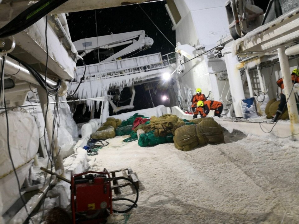 Slik ser det ut om bord på «Northguider» hvor utstyr ble fjernet for å hindre at det går i sjøen. Slik ser det ut om bord på «Northguider» hvor utstyr ble fjernet for å hindre at det går i sjøen.
