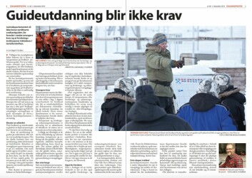ENDRET SYN: Visit Svalbard var fornøyde i 2014, da det ikke ble krav til sertifisering. Nå er de veldig fornøyde med at det likevel kan bli krav til sertifisering. Faksimile fra Svalbardposten nr. 48, 2014 ENDRET SYN: Visit Svalbard var fornøyde i 2014, da det ikke ble krav til sertifisering. Nå er de veldig fornøyde med at det likevel kan bli krav til sertifisering. Faksimile fra Svalbardposten nr. 48, 2014