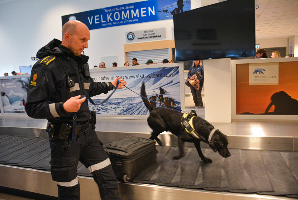 Tidligere i juni gjennomførte hundefører Ola Morten Kristoffersen og narkotikahunden Trygve et søk på Svalbard Lufthavn.
