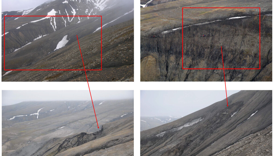 To fjellsider kronikkforfatteren har jobbet på som nå er borte. Begge på Knorringfjellet på Svalbard.